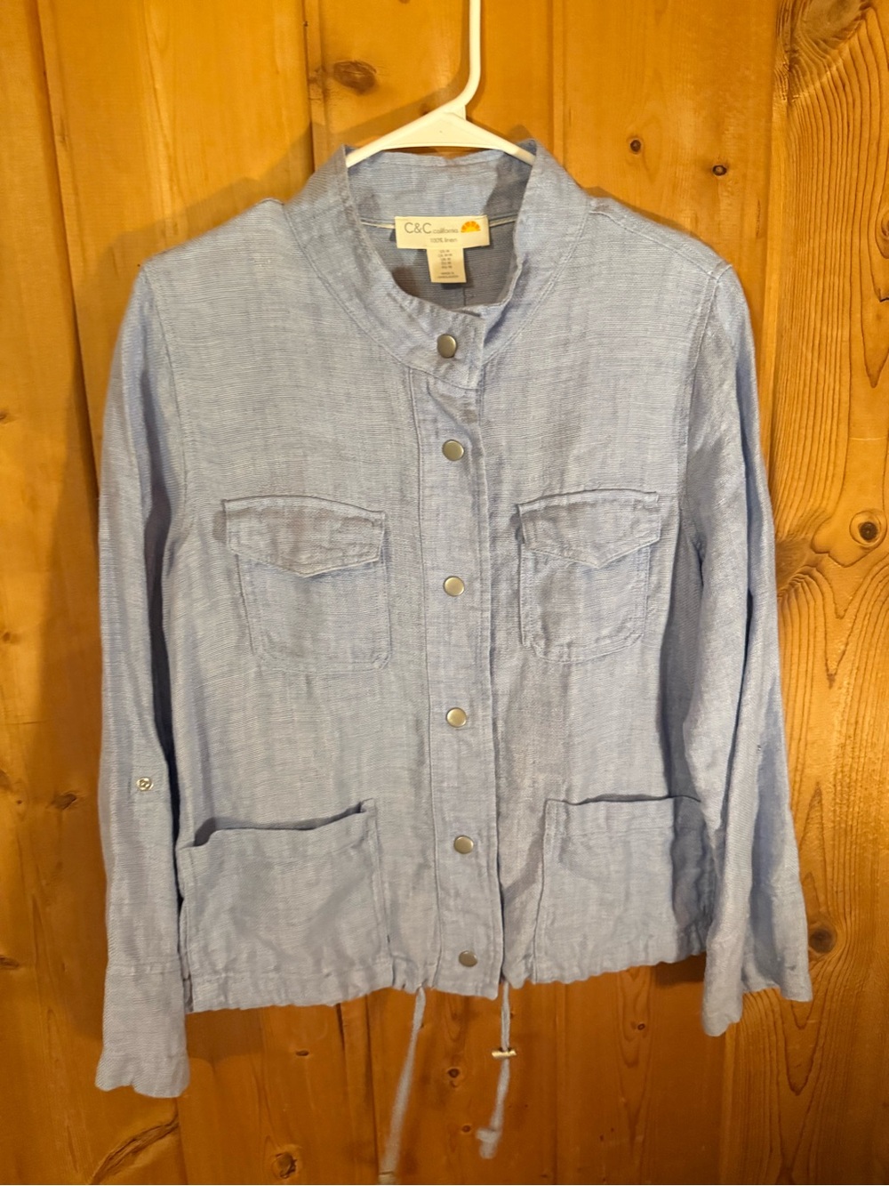 C&C California Sky Blue Utility Linen Jacket with Snap Front